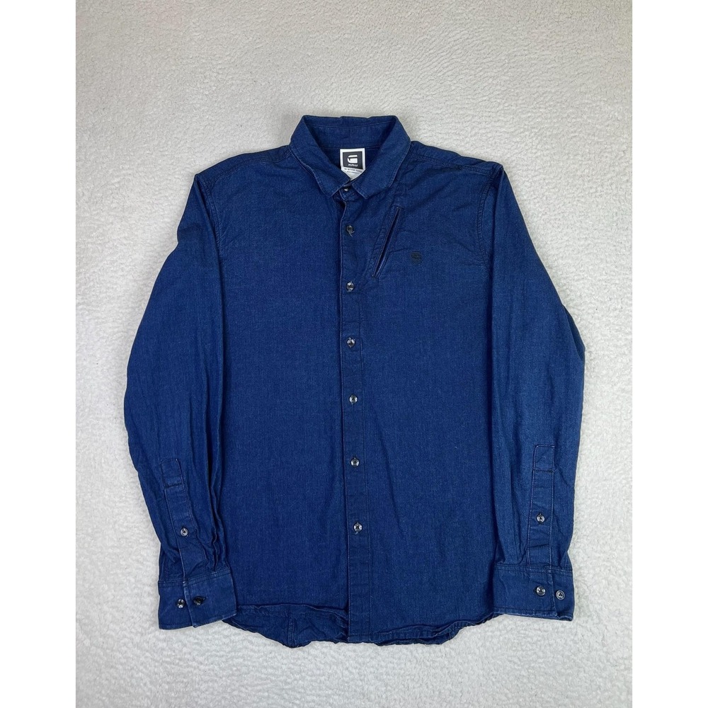 G-Star Raw Shirt Mens XL Blue Denim RAW Correct Long Sleeve Zip Pocket Button Up